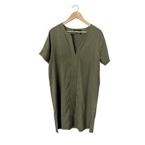 Theory Army Green Linen Short Sleeve Dress Large